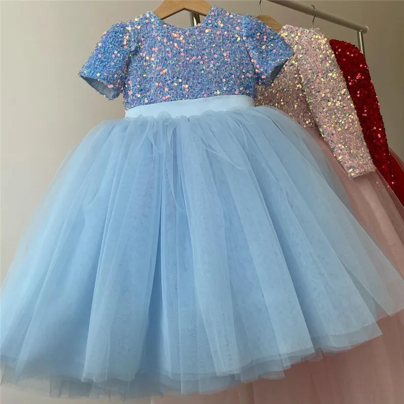 Girls Dresses 38 Year Princess Dress Sequin Lace Tulle Wedding Party Tutu Fluffy Gown For Children Kids Evening Formal Pageant Vestidos 230329