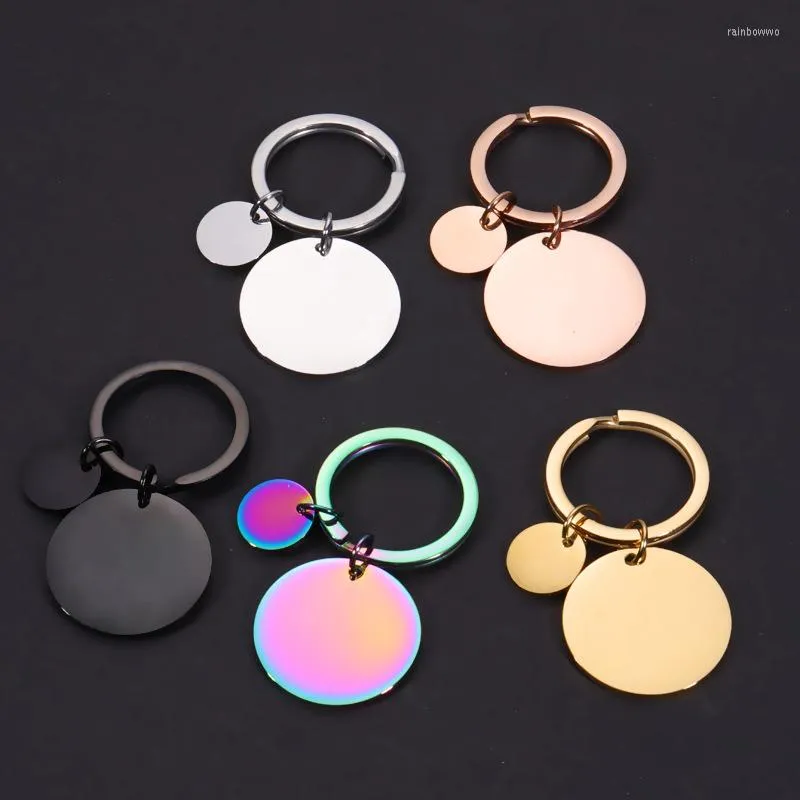 Keychains Stainless Steel Circle Keychain Blank To Record Metal Round Charms Keyring For Mirror Polished Wholesale 10pcs