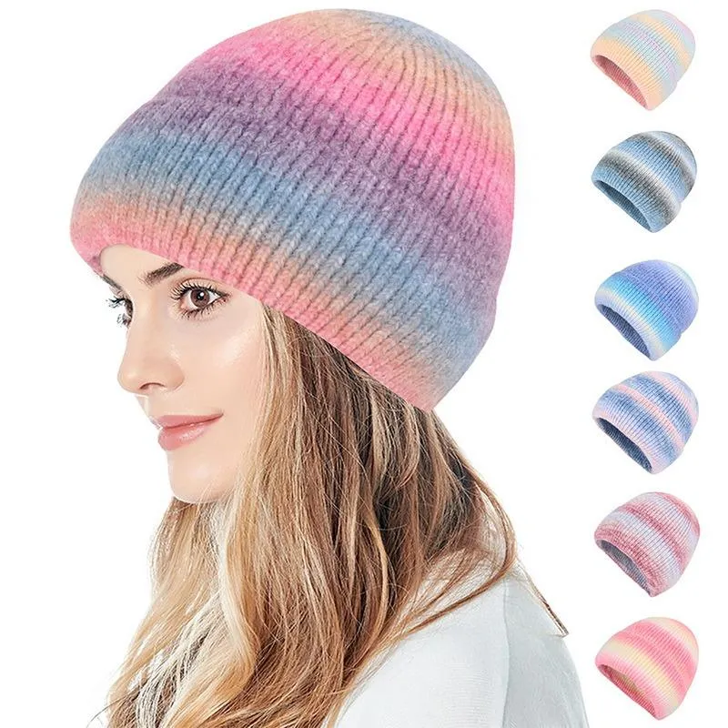 Berretti Beanie/Skull Caps 2023 Berretto in cashmere lavorato a maglia per donna Tie Dye Multicolore spesso caldo Ladies Wool Skullies Cap Soft