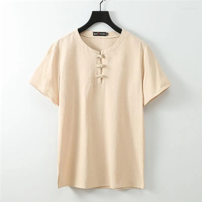 T-shirt T-shirt dla mężczyzn w stylu chińskim w stylu chińskim koszulki w stylu krótkiego rękawu w stylu vintage w rozmiarze 7xl 8xl 9xl 66 68 70 bawełniana lniana Oversize Tshirt