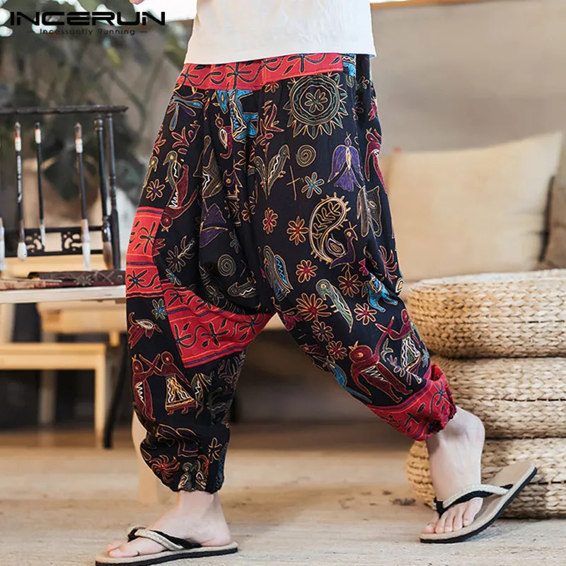 Herrbyxor incerun män harem byxor tryck retro drop crotch joggers bomullsbyxor män baggy lös nepal stil män casual byxor s-5xl 230329