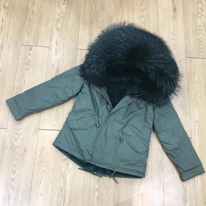 Parka courte pour hommes 2023 Est Green Winter Fashion Family Wear Mens Fur In Raccoon Collar