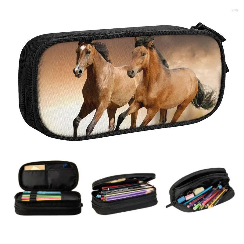 Cosmetic Bags Cute Running Horse Pencil Case For Boy Girl Big Capacity Animal Pouch Stationery