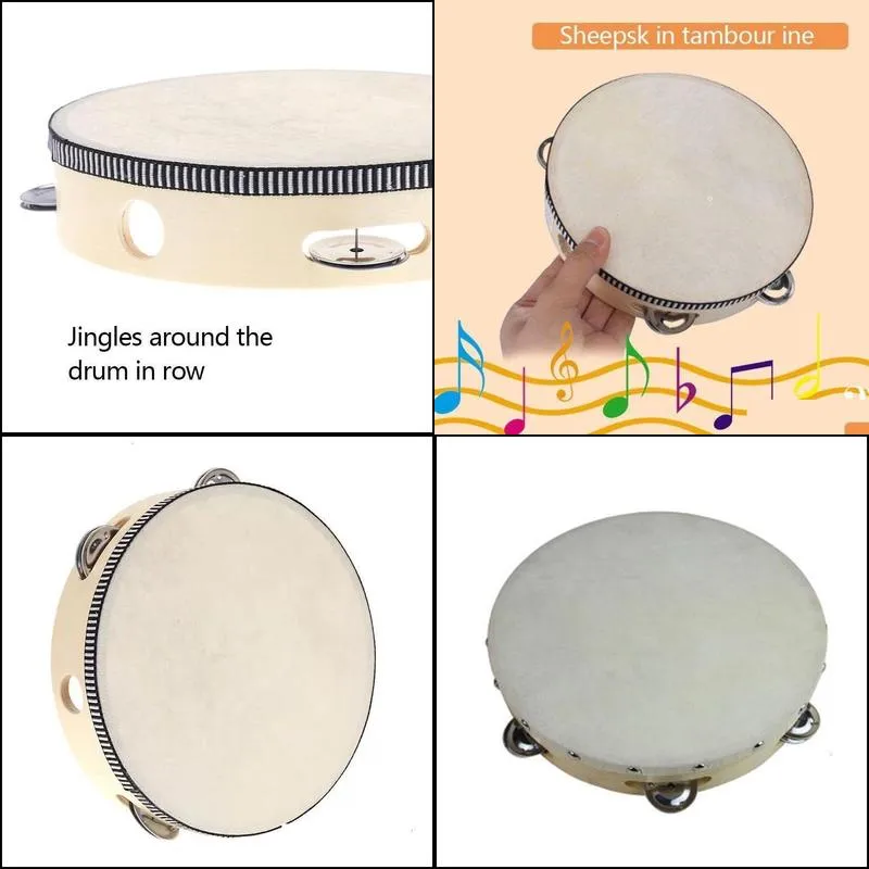 Party Favor Drum 6 tum Tamburine Bell Hand Håller Birch Metal Jingles Kids School Musical Toy KTV PERCUSSION WLY935 DROP LEVANDE DHX7L