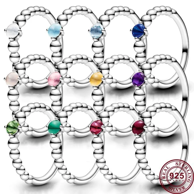 925 Silver Women Fit Pandora Ring Original Heart Crown Fashion Rings Creative December Star Stone Crystal