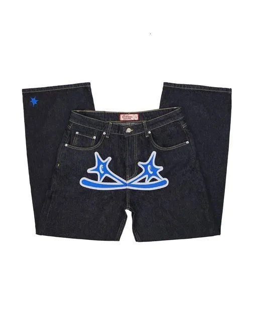 Street Retro Hip Hop Selvedge Jeans With Black Print Street Retro Hip Hop Selvedge Jeans With Black Print