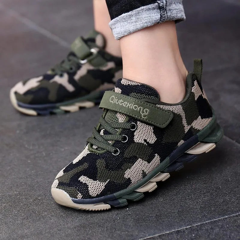 Baskets Camouflage enfants pour garçons respirant Air Mesh chaussure de course enfants chaussures de sport en plein air armée vert/bleu formateurs