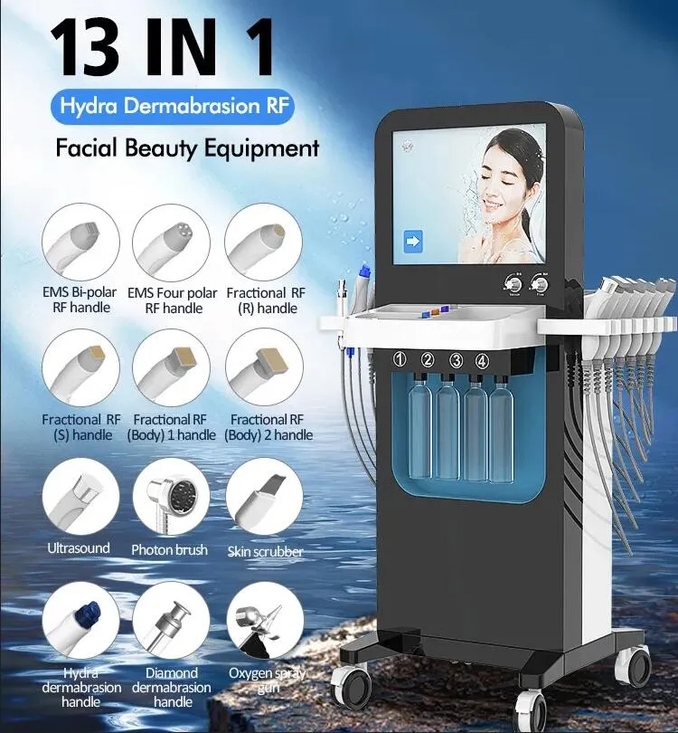 Puissant 13 en 1 Hydra Diamond Microdermabrasion Hydradermabrasion Peel Machines pour le visage Rajeunissement de la peau Élimination des taches de rousseur Oxygen Jet Peel Beauty Equipment