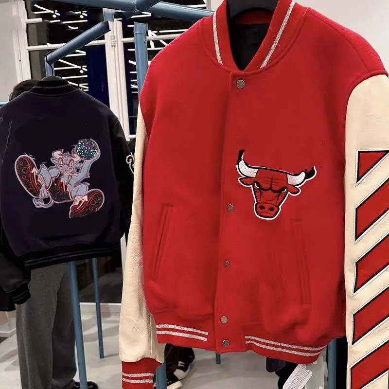 Kurtki męskie kurtki męskie kurtka uniwerek Off Bulls Basketball Conelded Baseball Mundur Hafted Retro Trend Kurtka H8va#