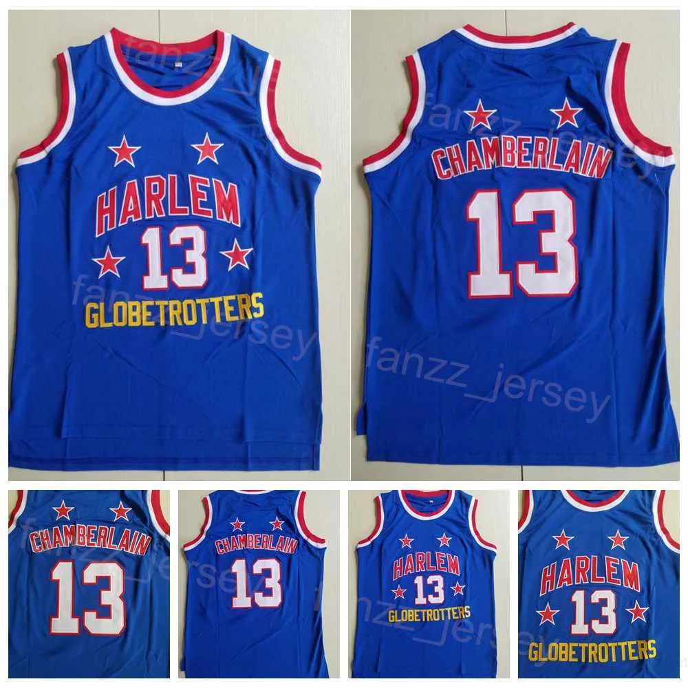 Harlem Globetrotters Moive Wilt Chamberlain Jerseys 13バスケットボール大学の大学刺繍と縫製青色のスポーツファンのためのブルーカラーチーム