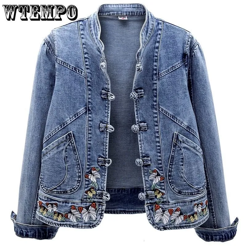 Damenjacken Kurze Jeansjacke Retro Chinoiserie Bestickte Stretchjacke Damen Frühjahr und Herbst Full Match Fashion Harajuku Ultradünnes Top 230329