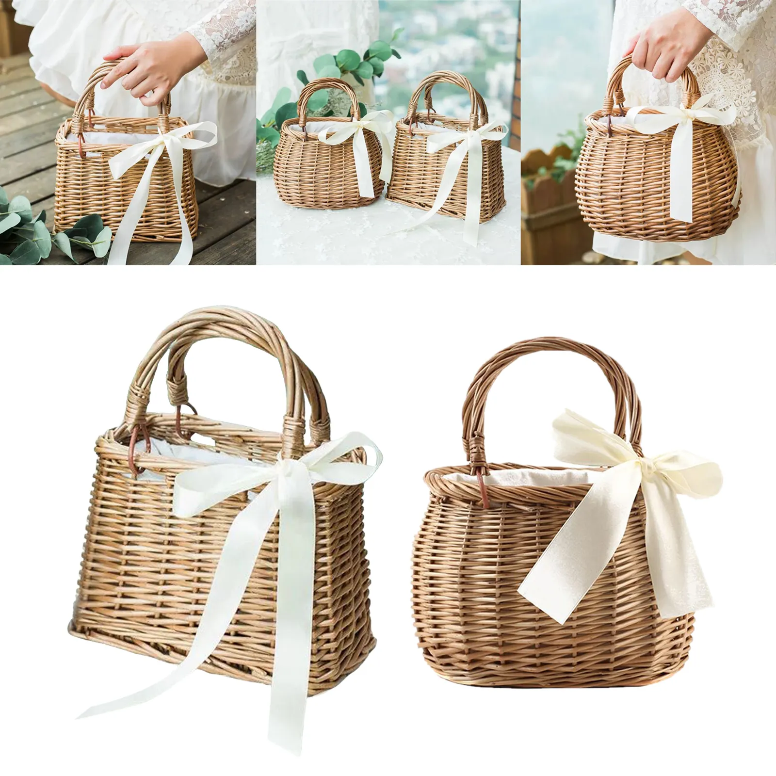 Women Straw Woven Tote Large Rattan Basket Beach Handmade Weaving Purse Handbag Home Storage Basket