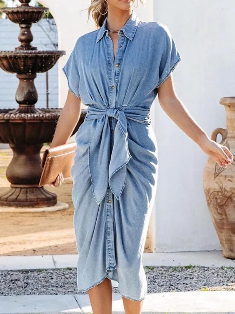 Denim shirt dress with tie belt online