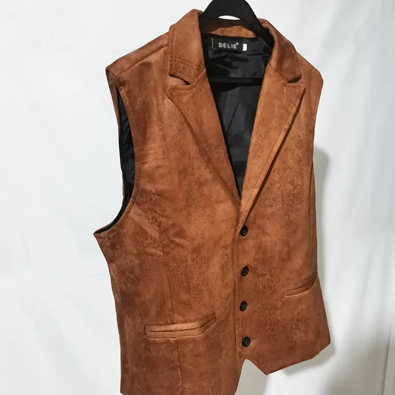 Mens leather vest store with lapels