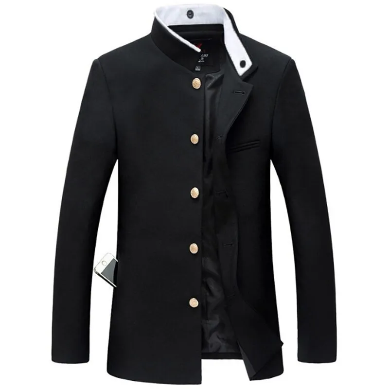 Men's Suits Blazers Men Black Slim Tunic Jacket Single Breasted Blazer Japanese School Uniform College Coat 230329