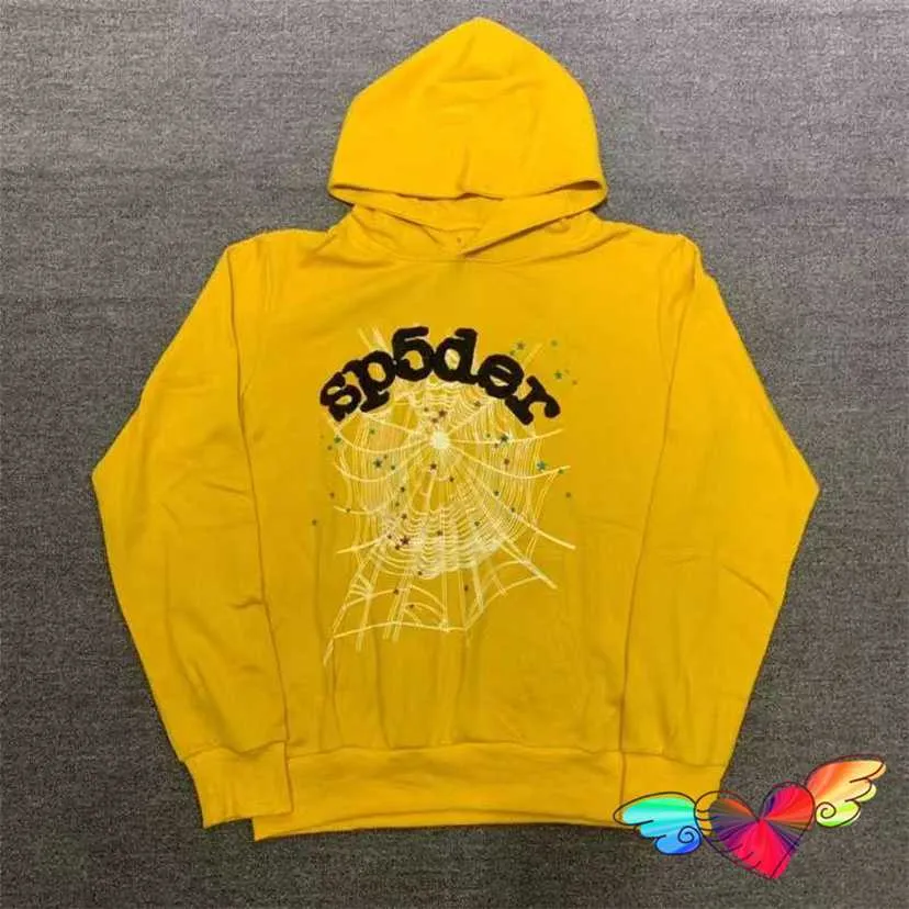 Felpe con cappuccio da uomo Felpe 2023 Giallo Young Thug Spider Felpa con cappuccio da uomo Donna Schiuma nera Sp5der Felpe con cappuccio Hip Hop Allentato 555555 Felpe Ragnatela Pullover