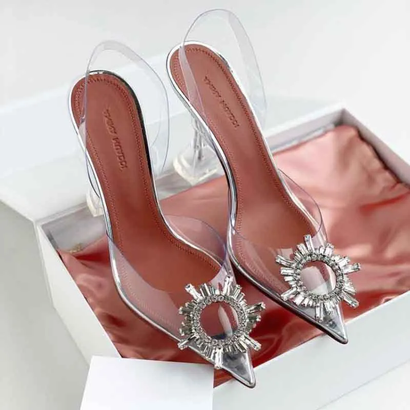 2023 Frauen Designer Ferse Kristallverzierte Pumps Schuhe Spule Stiletto Heels Sandalen Damen Luxus Designer Kleid Schuh Abend Slingback Riemen Fabrikschuhe