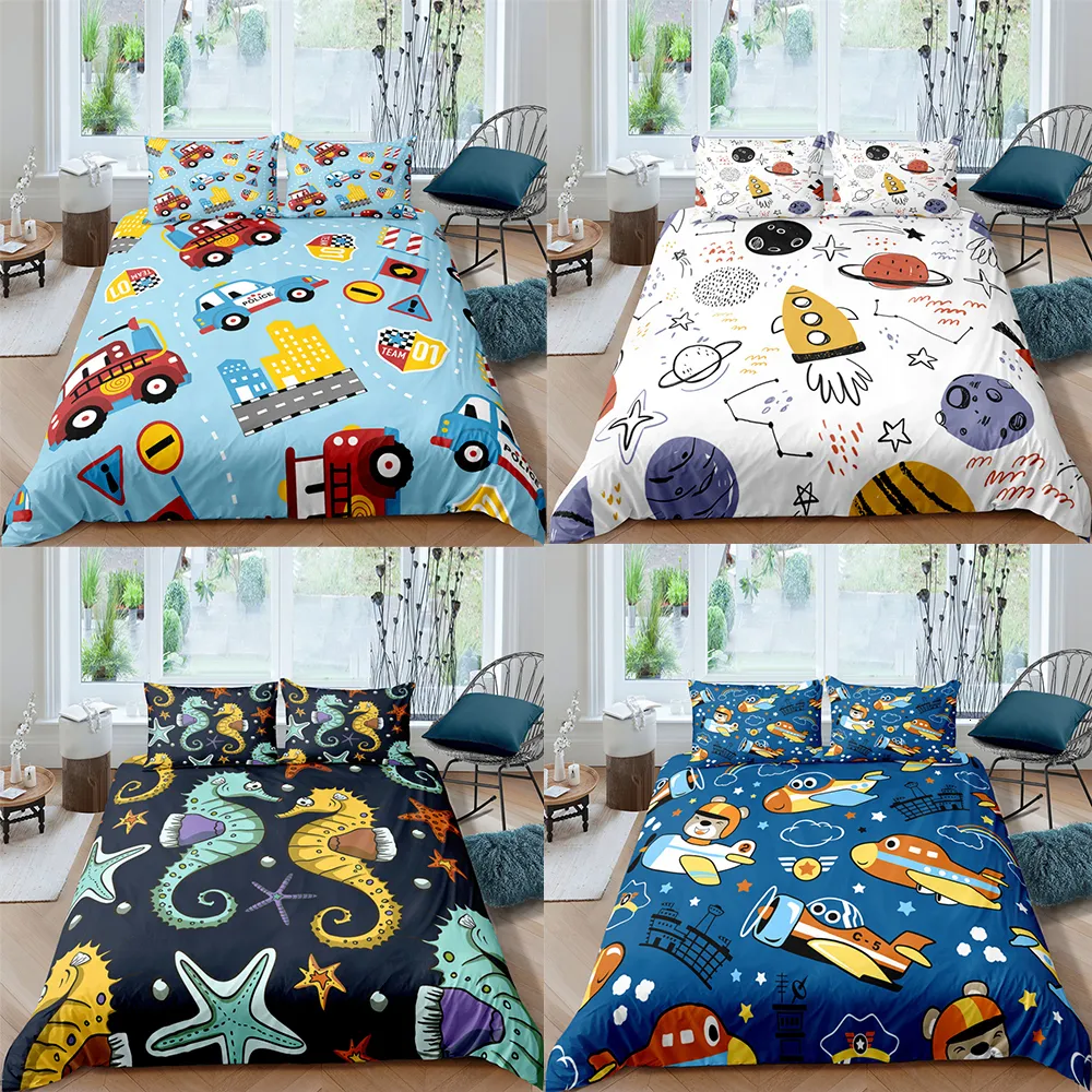 Juegos de cama Juego de cama espacial Juego de cama doble para niños 2 personas Galaxy Funda de edredón Ropa de cama Cómoda funda nórdica Juego de cama 135 Juego de sábanas 230329