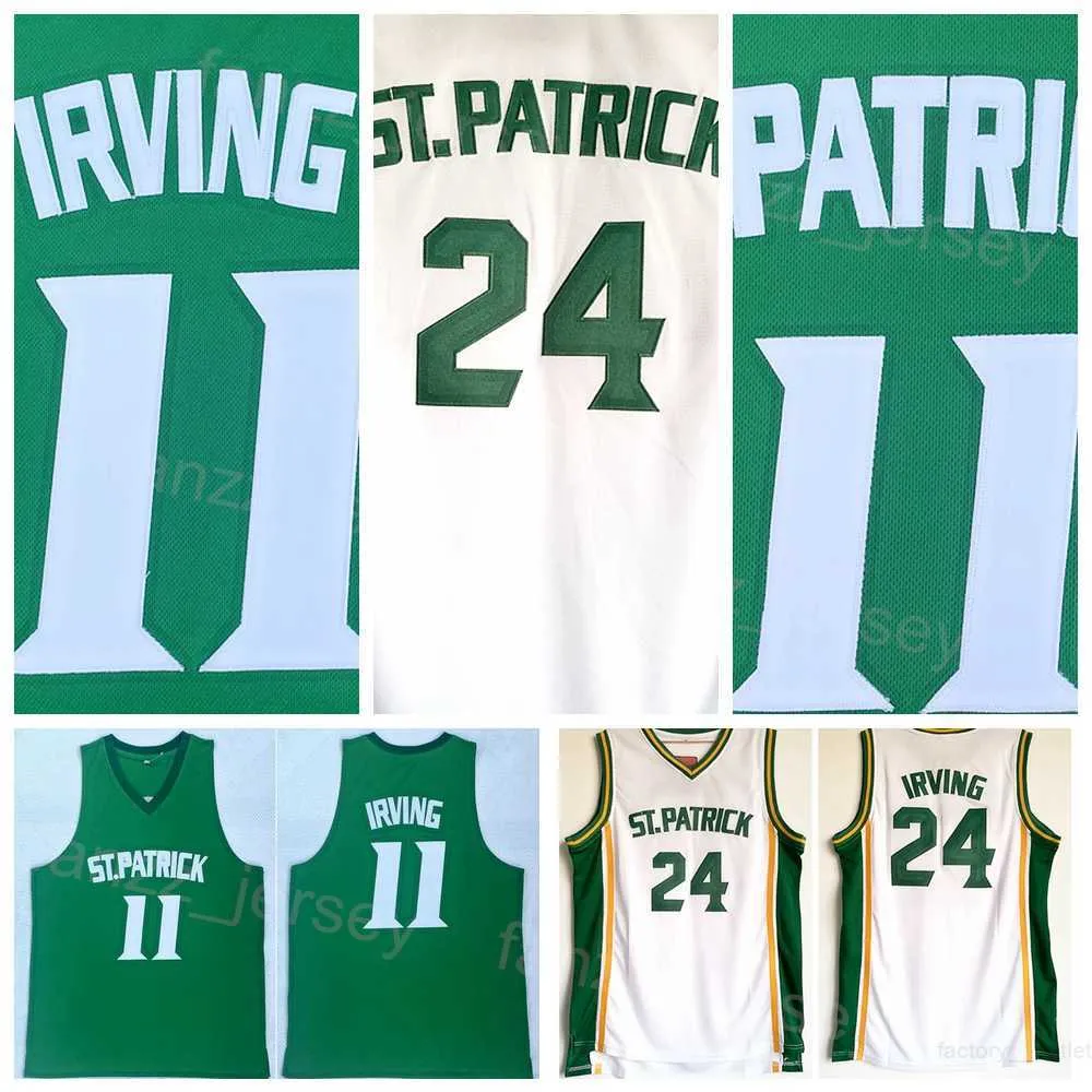 ST Patrick High School Kyrie Irving Jerseys 11 24 Basketball Shirt College White Team Color Green For Sport Breathable University Pure Cotton