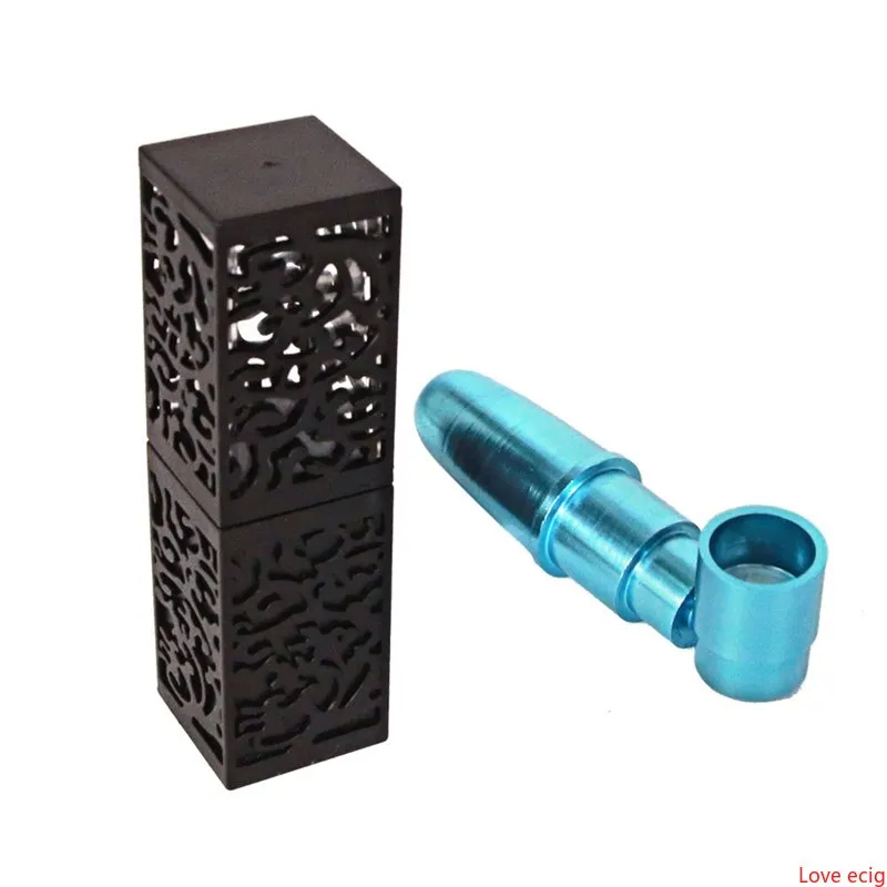 Portable Rouge À Lèvres En Forme De Métal Fumer Pipes Cigarette De Tabac Femmes Mini Pipes Mode Bâton À Lèvres pour Dame avec Boîte Creuse Noire DHL