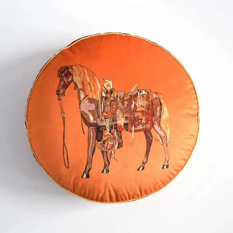 Top luxe rond coussin taie d'oreiller imprimé cheval taie d'oreiller canapé décor housse de coussin siège de sol maison impression numérique taie d'oreiller 2023070717