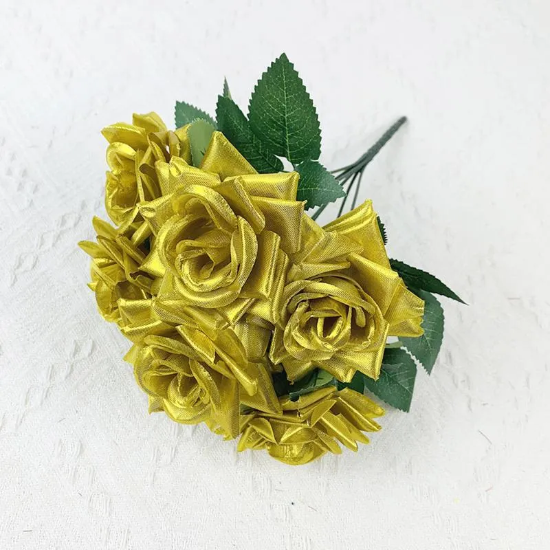Couronnes de fleurs décoratives 10pcsSimulation Core-spun Bouquets de pivoine pour la maison Salon Table à manger Décoration de mariage Faux Artificiel F