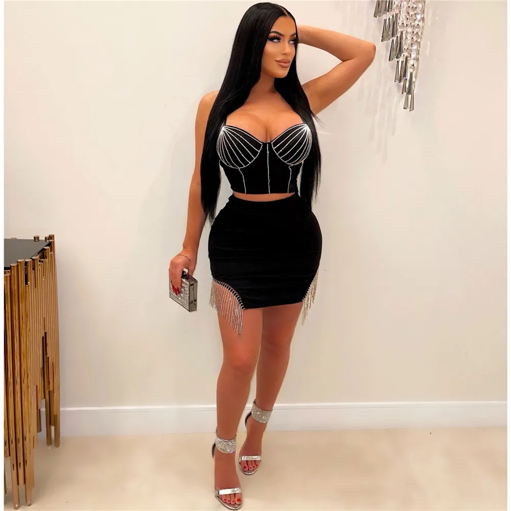Save Big on Bulk Rhinestone Set Outfit Women's Rhinestone Crop Top Mini  Skirt Set Summer Party Nightclub Outfits, Diamond Design Best Deals on