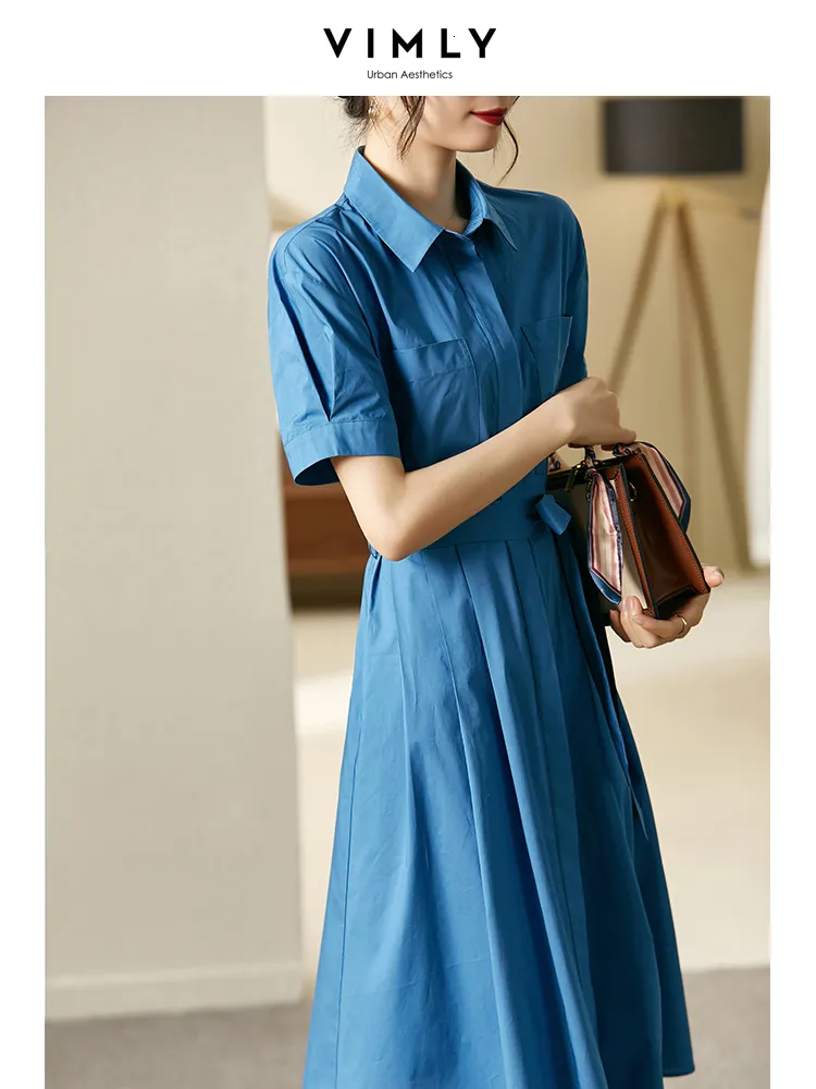 Casual Dresses Vimly 100% Cotton Jersey Summer Shirt Dress for Women Office  Ladies Pockets Belted Pleated Midi Dress V3316 from Dhgate Basic & Casual  Dresses - price 132.65