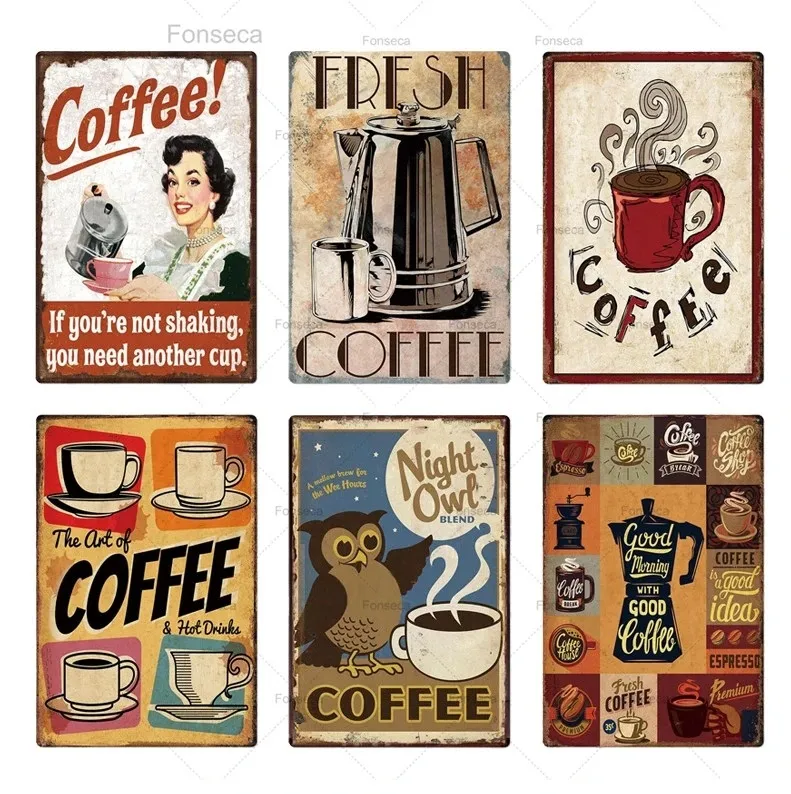 Rétro café métal étain signe plaque en métal mur art décor à la maison pour cuisine café café bar décoration plaque rétro art affiches peinture 30 x 20 cm W03