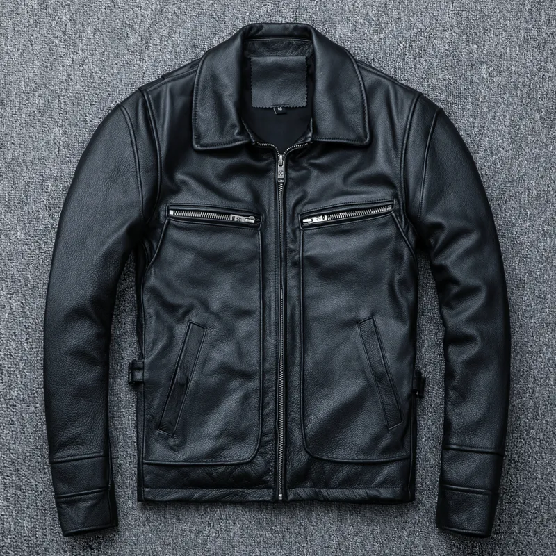Men's leather cheap denim jacket
