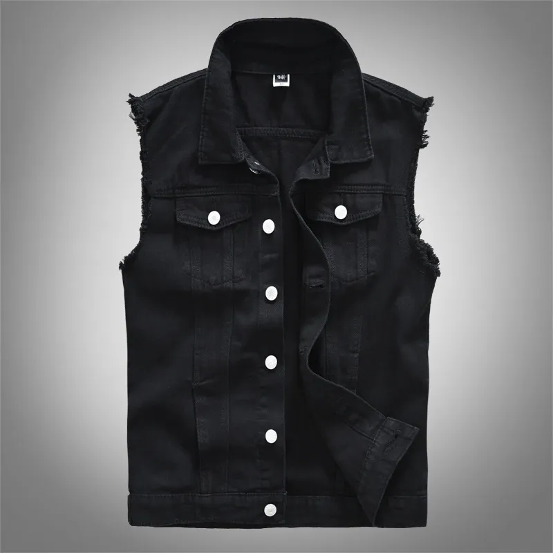 Men's Vests Men's Fashion Casual Black Hooded Sleeveless Vest Denim Vest Jacket Street Punk Style Denim Vest Multiple Size Options M-6XL 230329