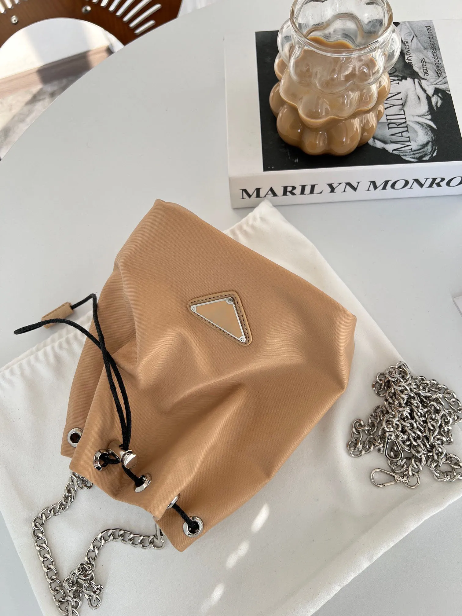 Fashion Bucket Bag Brand Name bag Designer bag Female Crossbody bag Triangle Logo Luxury Tote bag Large Capacity Purse Nylon Chain Mini Bag