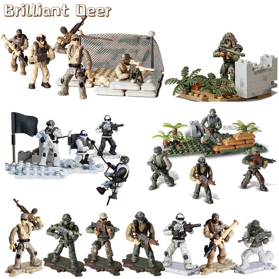 Jungle Snow Desert Combat Stage Special Force WW2 Military Toy Soldiers Action Figure Army Gun Gest Building Blocs