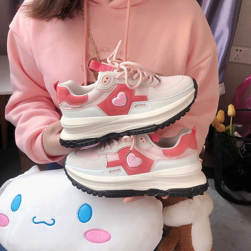 Dress Shoes Women's Sports Shoes New Fashion Pink Korean Style Women Shoes Spring 2022 Breathable Girl Sneakers Casual Non-slip AA230328