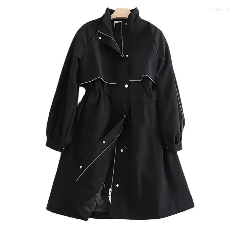 Женские траншевые пальто 2023 Весна осень средней длины куртка ветрящиков Женщины свободно хлопок дождь на открытом воздухе черная верхняя одежда