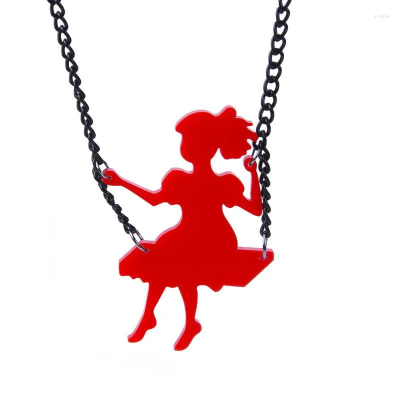 Collane con ciondolo 2023 Cute Little Girl On Swing Fashion Cartoon Pendenti Collana in acrilico Accessori donna Drop E19013