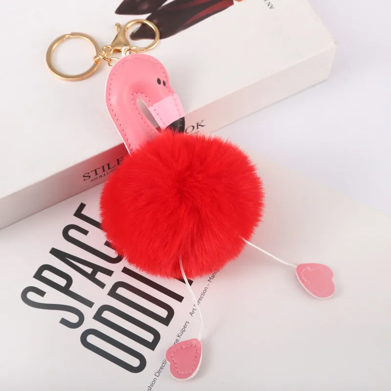 Flamingo Keychain Plush Keychain Soft Cotton Key Chain Women's Fur Bag Accessories