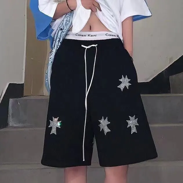 Women's Shorts Summer Shorts Cross Diamond Shorts Casual Loose Hip Hop Five Point Pants Harajuku Oversized Shorts Women's Black Shorts Y2K 230329