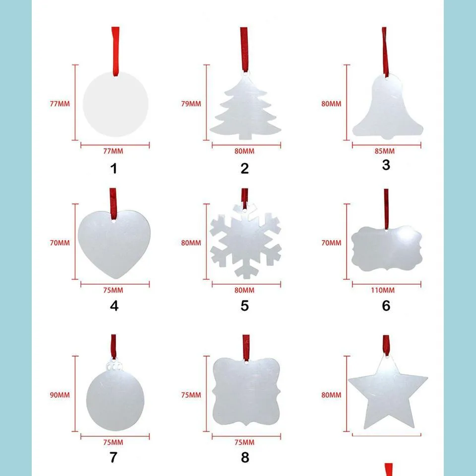 Decorazioni natalizie Sublimazione Ornamento vuoto Doppio lato Albero di Natale Ciondolo Forma Mti Piastra in alluminio Etichetta appesa in metallo Vacanze D Dhguw