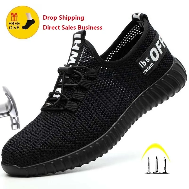 Chaussures habillées sécurité pour hommes été respirant travail léger anti-écrasement mâle Construction maille baskets 230329