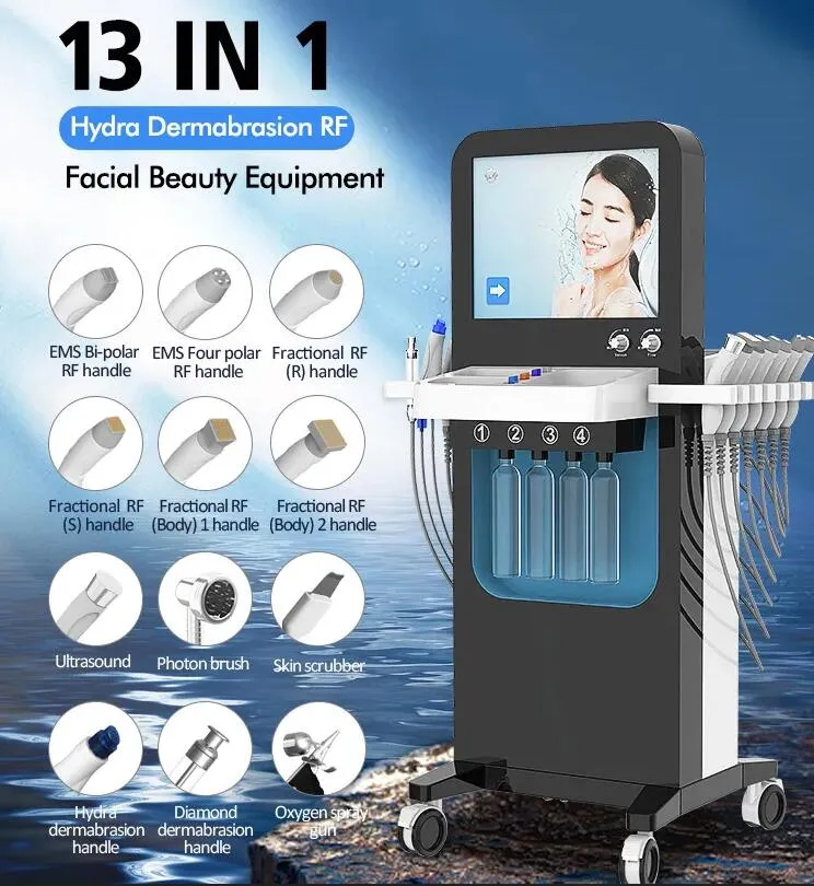 Pro 13 IN 1 Hydra Dermabrasion Microdermabrasion Machine EMS RF Skin Rejuvenation Freckle Removal Oxygen Jet Peel Facial Beauty Equipment skin deeply cleqaning