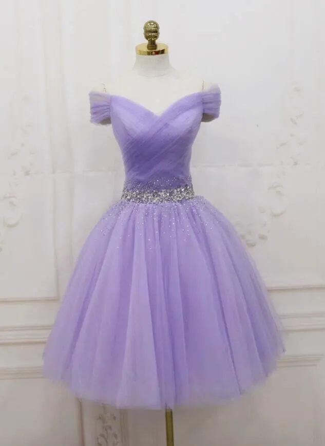 Mysterious Lilac Cocktail Homecoming Kleider Minirock Perlen Kristall A-Linie Kurzes Abschlusskleid Prom Party Kleider Ärmellos