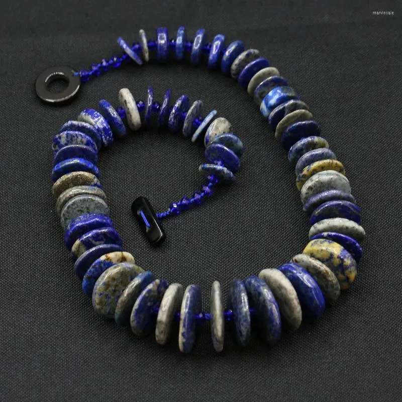 Choker guaiguai biżuteria naturalna niebieska lapis lazuli kółko kształtowy łańcuch wież