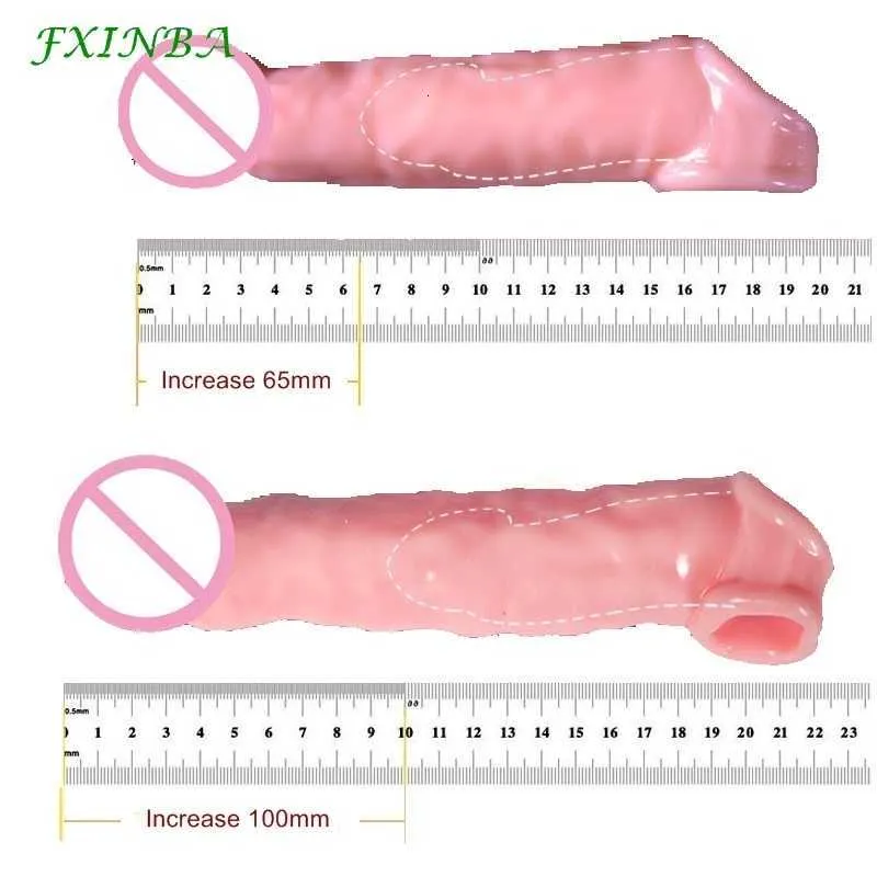 大人のおもちゃのマッサージャーfxinba 20/22cmリアルなペニススリーブエクステンダービッグコック拡大遅延射精再利用可能な男性