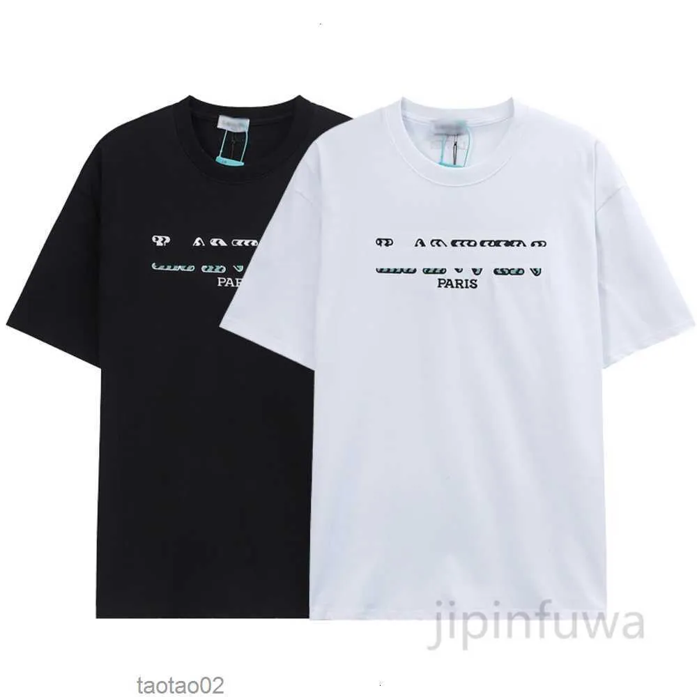 2023 Summer Lanvins Designer T-shirts Krótkie rękawki Krótkie rękawki Casual Women's Pure Cotton Hafdery Letter Active Sports T Shirts High Street Black White M5LSX2008NUS