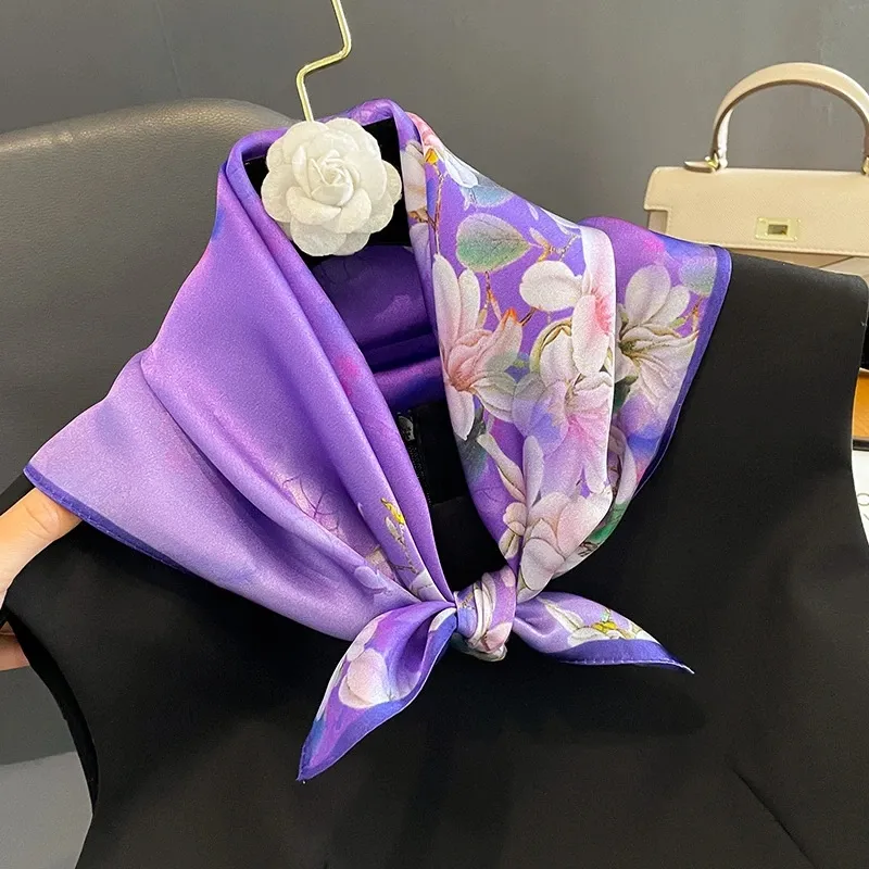 2023 marque de luxe 100% soie naturelle écharpe femmes Design petit carré châle cheveux ruban bandeau mode foulard Bandana