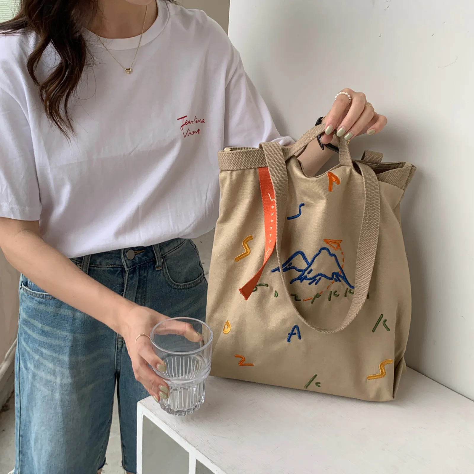 Evening Bags Women Casual Canvas Embroidery Tote Cotton Cloth Fabric Handbag Vintage Large Capacity Shoulder Shopping For Girls 230329