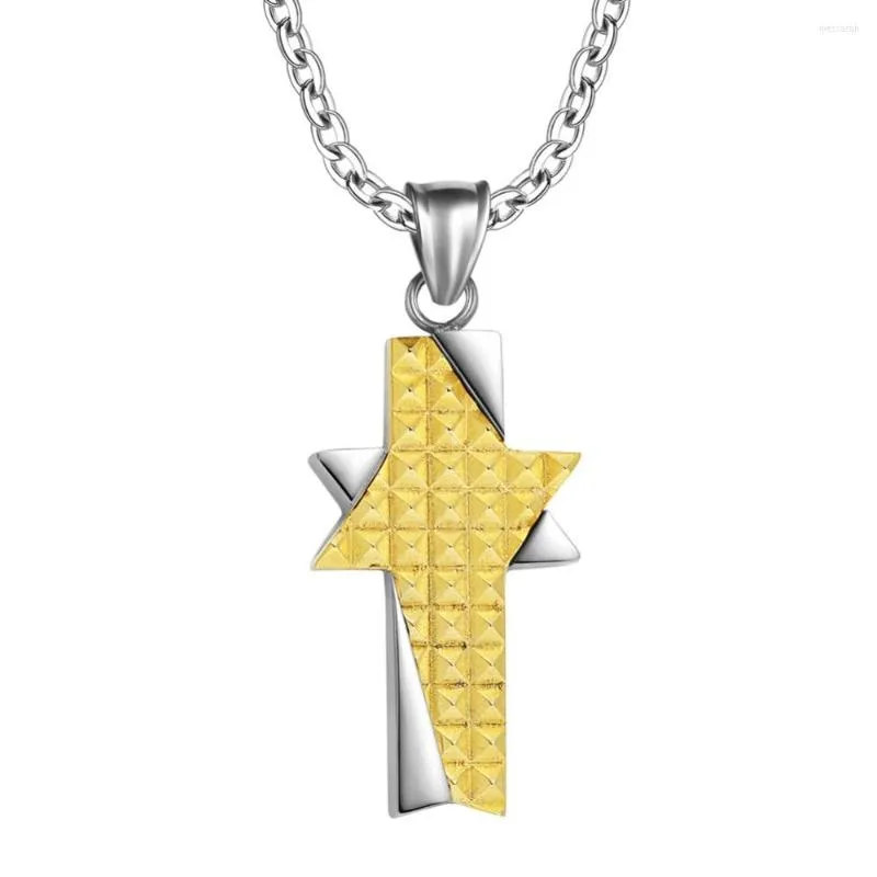 Pendentif Colliers YAFFL 304 # Croix en acier inoxydable avec cristaux autrichiens Religion Cadeau Or Couleur Hommes Bijoux Cadeaux pour femmes et