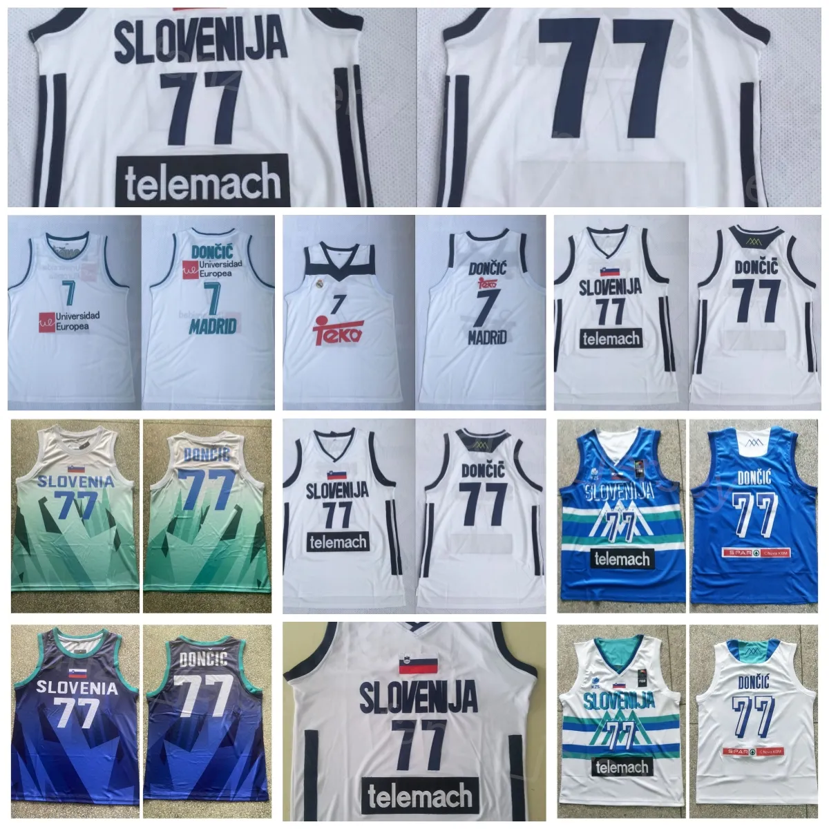 Slovenia Basketball 7 Luka Doncic Jersey 77 Euroleague Europe National Team College Embroidery And Sewing University Team Blue White Color Breathable Sport