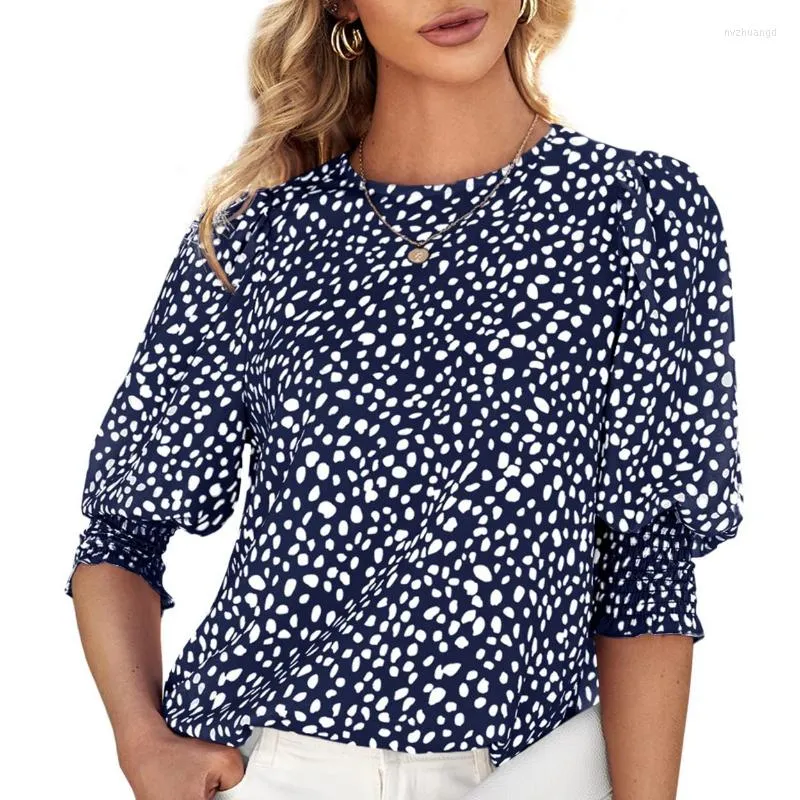 Damen Blusen Casual Elegant Print Frauen Chiffon Bluse Lose Kurzarm Shirt Frau 2023 Sommer O Hals Damen Tops Mode Kleidung